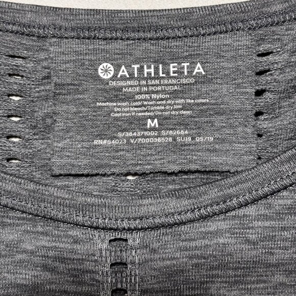 Athleta Gray Long Sleeve Perforated Top Medium Lightweight Activewear Stretchy - Picture 7 of 10